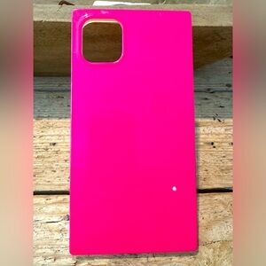 Neon pink iPhone 11 square phone case.